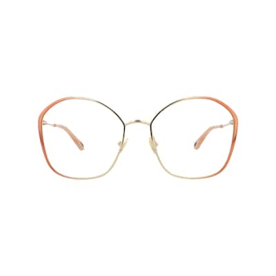 Chloé Square-Frame Metal Optical Frames, Transparent Lens, Shiny Gradient Transparent Nude/Light Gold Frame