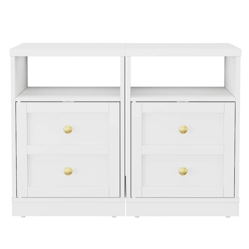 Modern Nightstand with Door & Open Shelf, Set of 2 - White