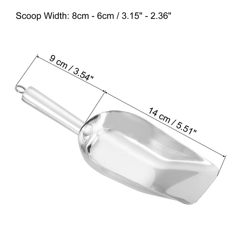 Ice Scoop with Hanging Loop Stainless Steel 9.1x2.4" Flour Food Shovel - Silver