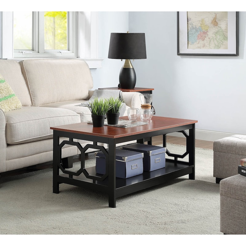 Convenience Concepts Omega Coffee Table with Shelf - Cherry/Black