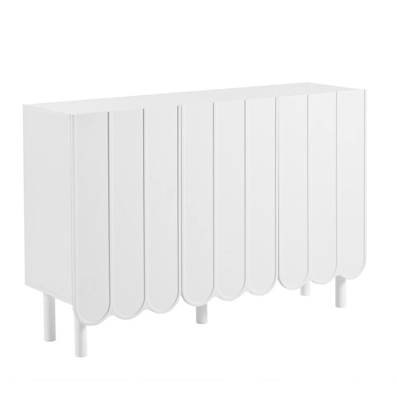 Modern Shoe Cabinet with Adjustable Shelves, Accent Storage Cabinet with Wave Doors, Sideboard Buffet Cabinet with Wood Legs