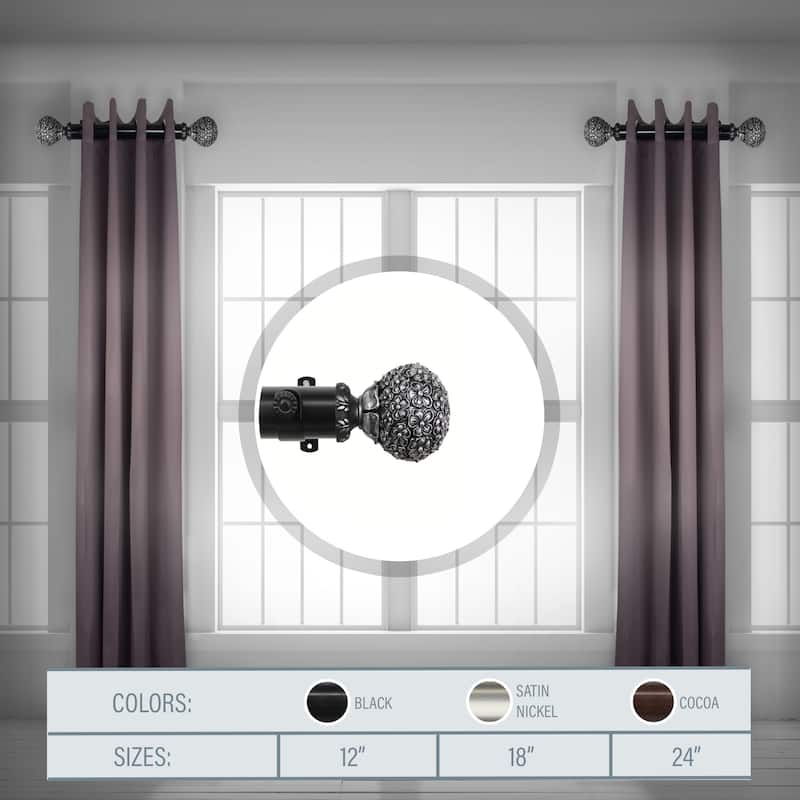 Tuscan Style Curtain Rods - 24 Inch Set of 2 - Black Steel Rods with Resin Finials - Window Decor - M