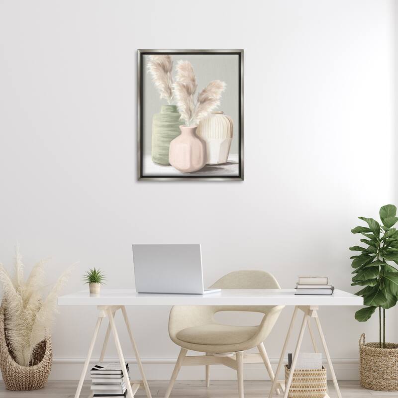 Stupell Soft Pampas Vases Framed Floater Canvas Wall Art Design By House Fenway