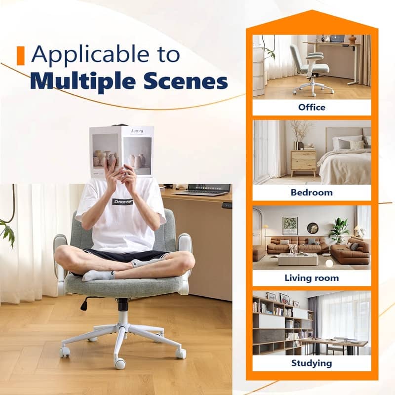 Chenille Swivel Chair With Adjustable Flip-Up Arms For Cross-Legged