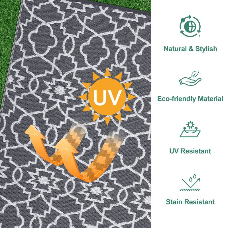 Outdoor Plastic Straw Rug Geometric Waterproof Reversible Area Rug for Patio Backyard Picnic Camp Beach