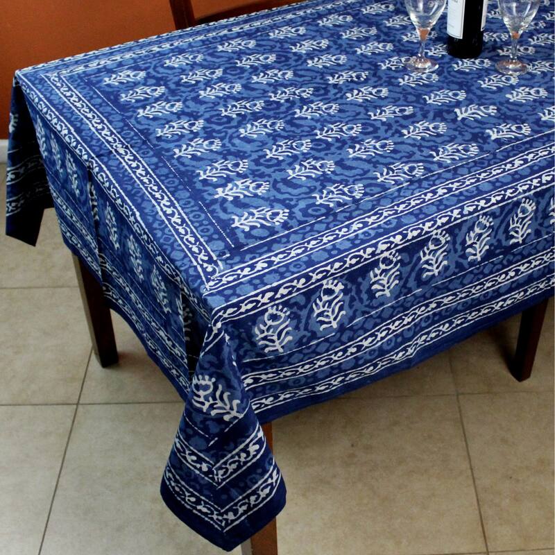 Regal Block Print Cotton Dabu Floral Tablecloth Collection