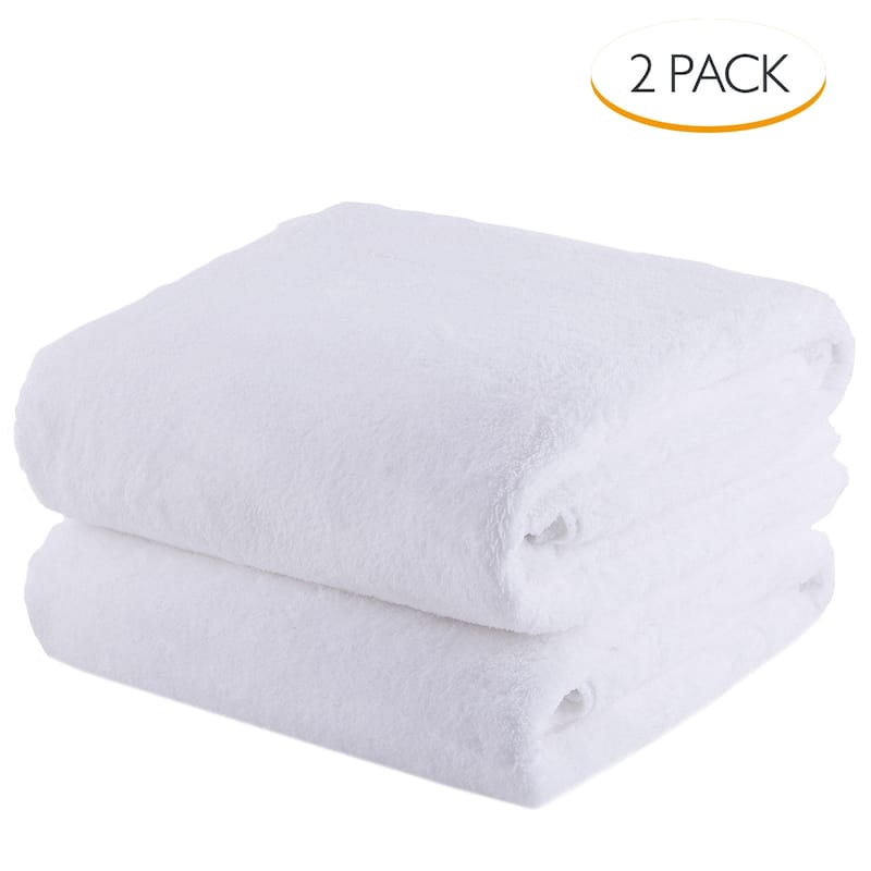 2 Pack Coral Fleece Towel Set Hotel SPA Bath Towels - White