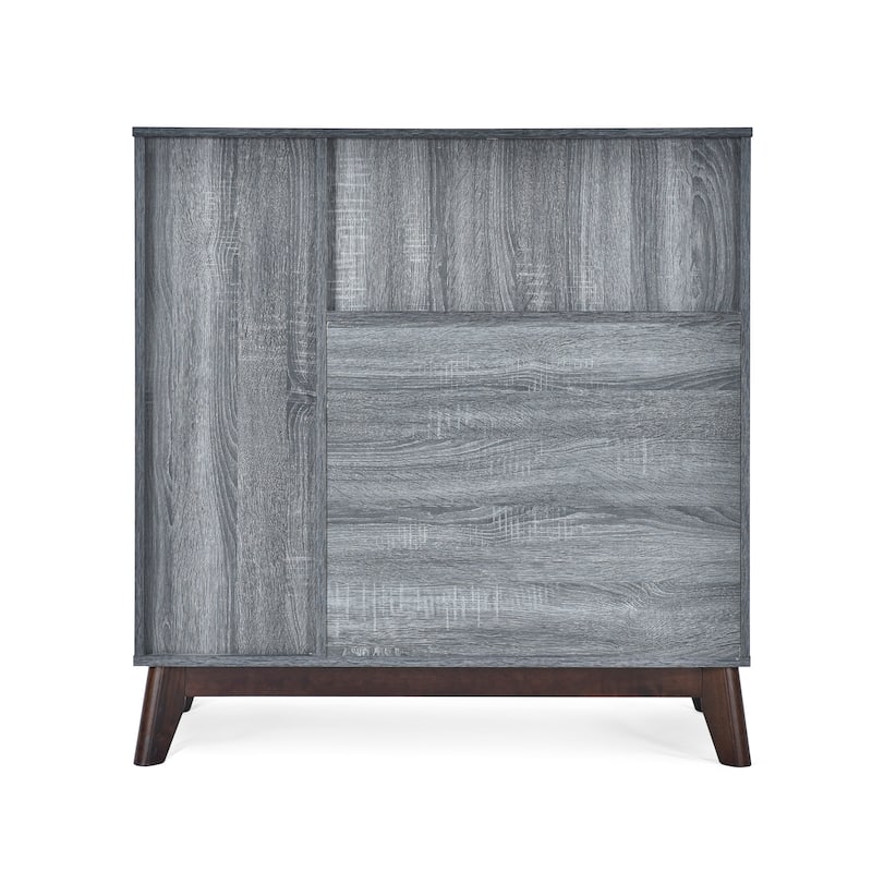 Roomfitters Mid-Century Modern Storage Cabinet with Two Drawers and Open Shelves, Wood Grain Finish