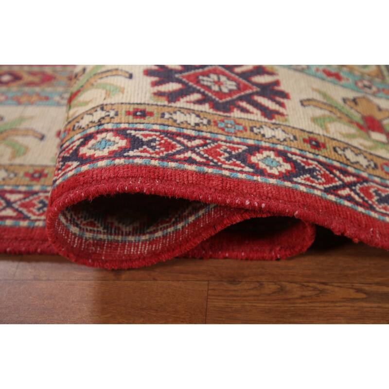 Hand Knotted Oriental 100% Wool Carpet Traditional Geometric Red Kazak Area Rug - 9' 11'' X 6' 6''