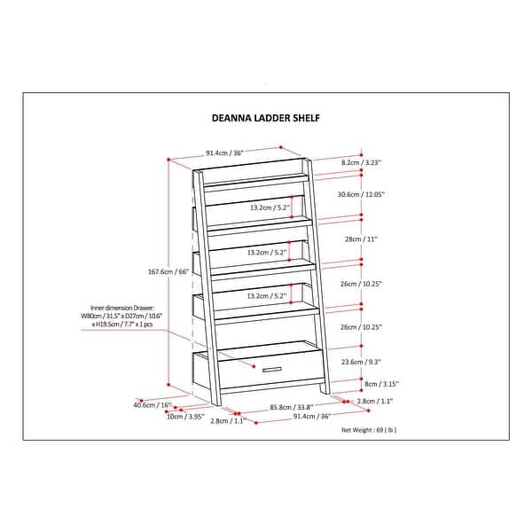 WYNDENHALL Harriet SOLID WOOD 66 inch x 36 inch Contemporary Ladder