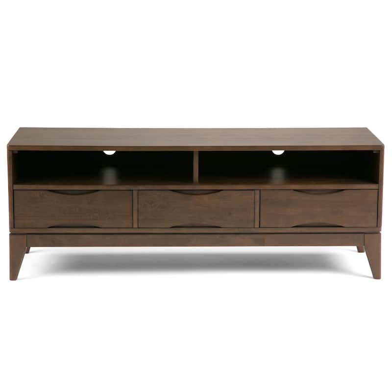WYNDENHALL Pearson SOLID HARDWOOD 60 inch Wide Mid Century Modern TV Media Stand For TVs upto 65 inches - 60"w x 19"d x 22" h
