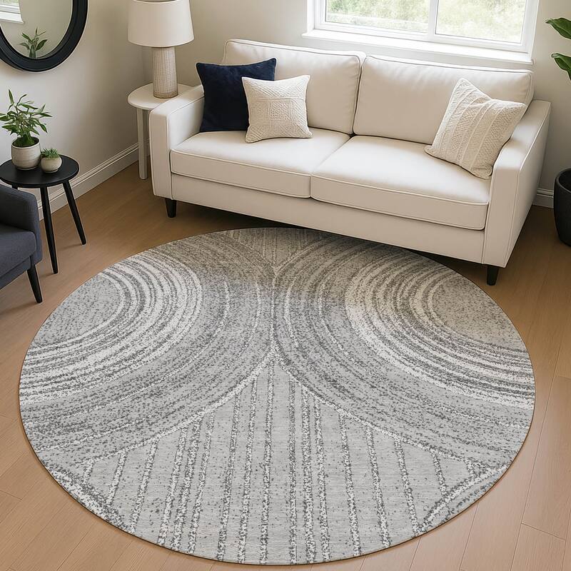 Machine Washable Indoor/ Outdoor Modern Trax Chantille Rug