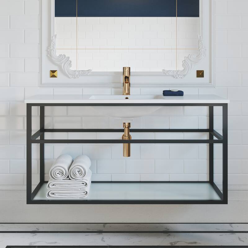 Swiss Madison SM-BV554 Pierre 48" Single, Metal Frame, Open Shelf, Bathroom Vanity - Matte Black