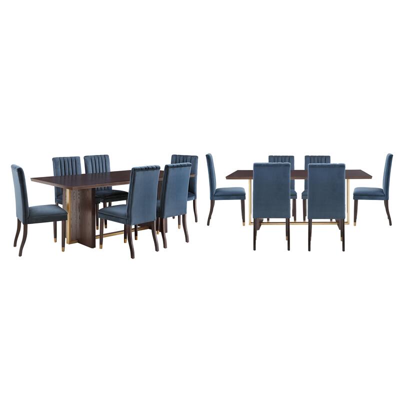Noricum Espresso Wood Velvet Upholstered Dining Set - Blue