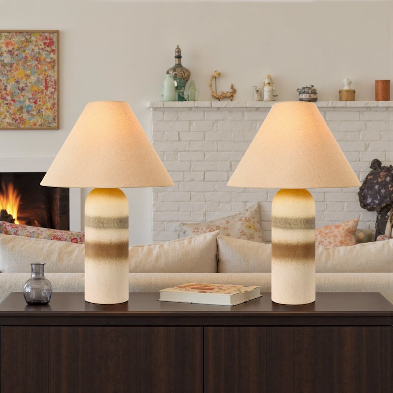 Ceramic Table Lamp with Drum Linen Shade