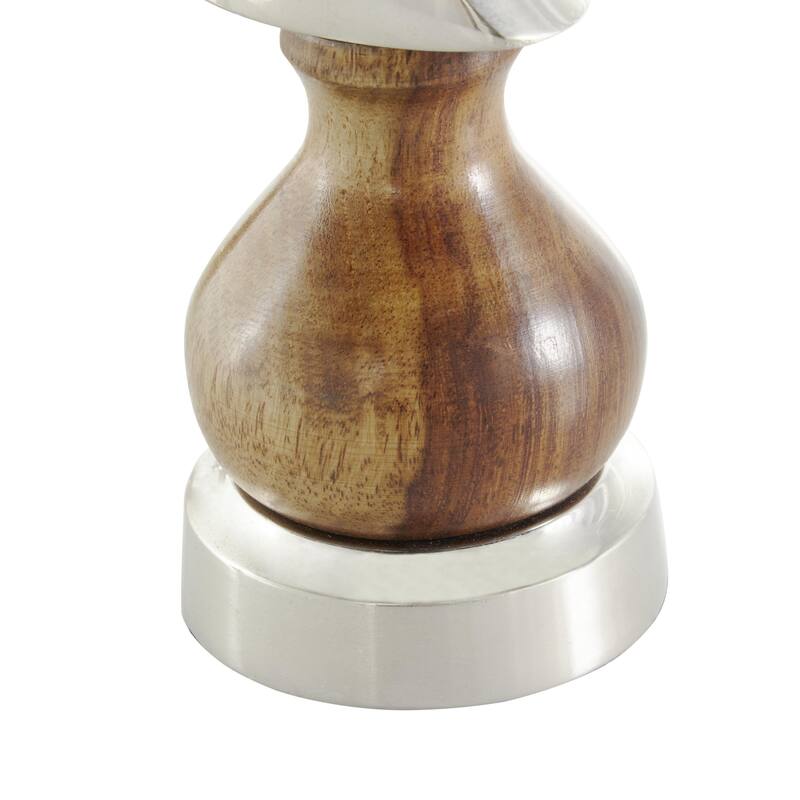 Aluminum Metal Chess Decorative Sculpture with Mango Wood Center - Set of 3 Silver or Dark Gray - Roche River Decor