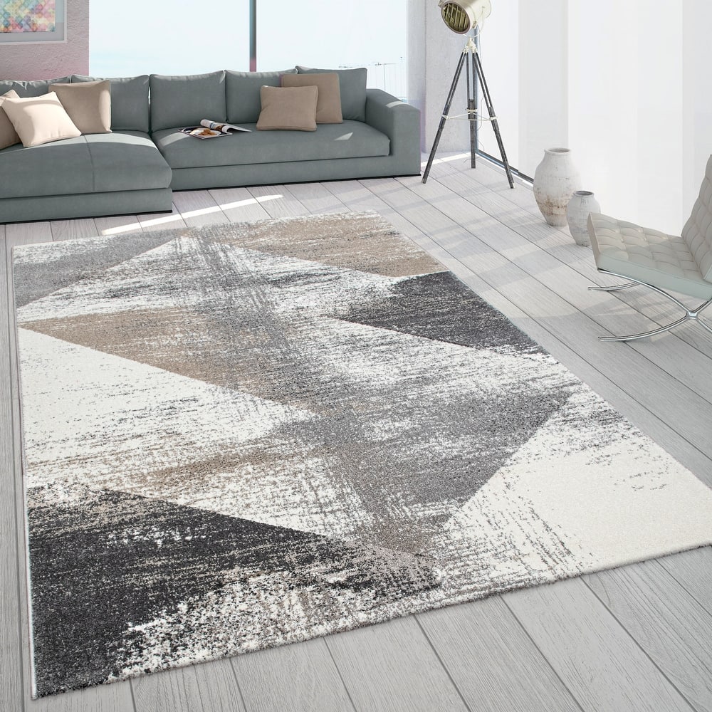 Abstract Area Rug with Geometric Designer Pattern and Faded Colors