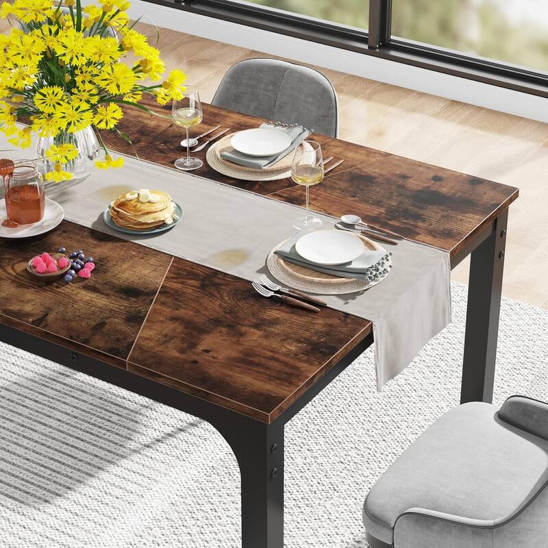 71" Industrial Dining Table for 6-8 People, Rustic Rectangular Kitchen & Dining Room Table with Heavy-Duty Metal Frame