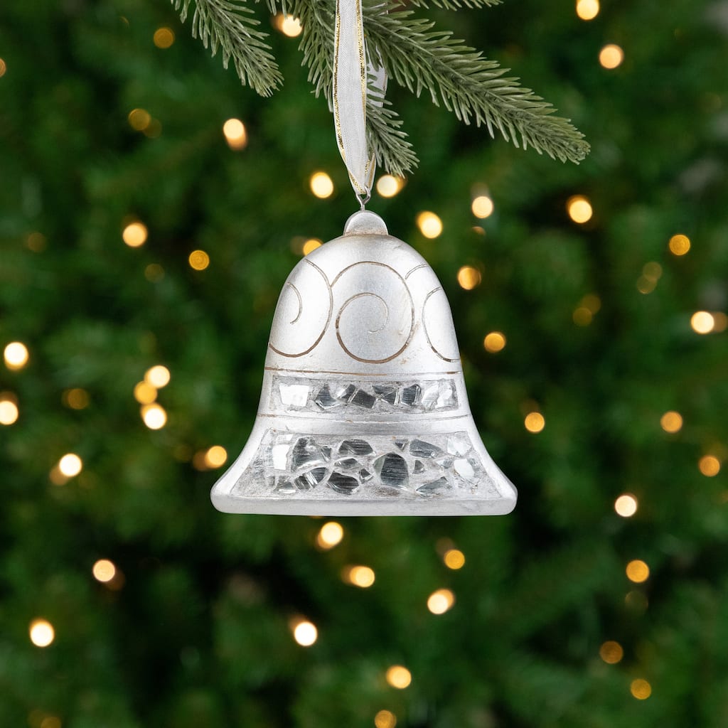 Bell Mosaic Style Christmas Ornament - 3" - Silver