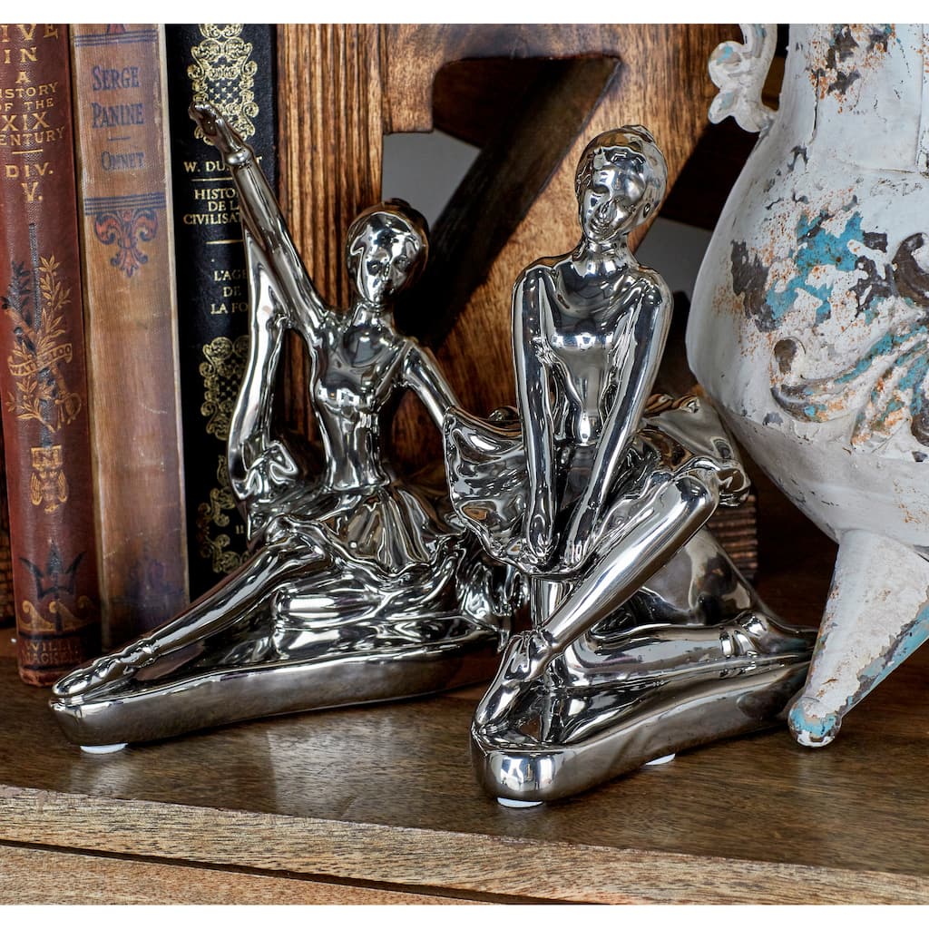 Silver Porcelain Dancer Sculpture (Set of 2) - 6 x 3 x 7 and 5 x 2 x 7