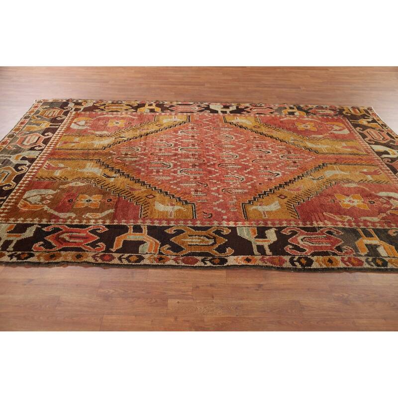 Vegetable Dye Oushak Turkish Vintage Area Rug Hand-Knotted Wool Carpet - 6'6" x 9'11"