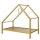 preview thumbnail 6 of 15, Twin Size Metal House Platform Bed with Roof and Chimney