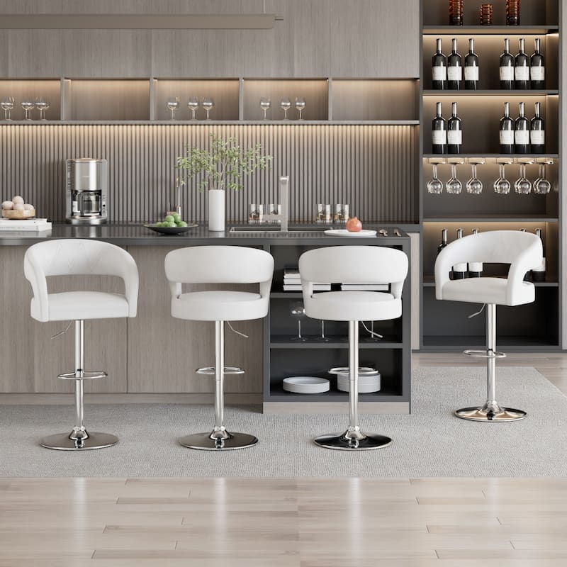 VECELO Set of 4 Swivel Bar Stools Rounded Mid-Back Barstools with Adjustable Height 360° Rotation 16" Base with Footrest