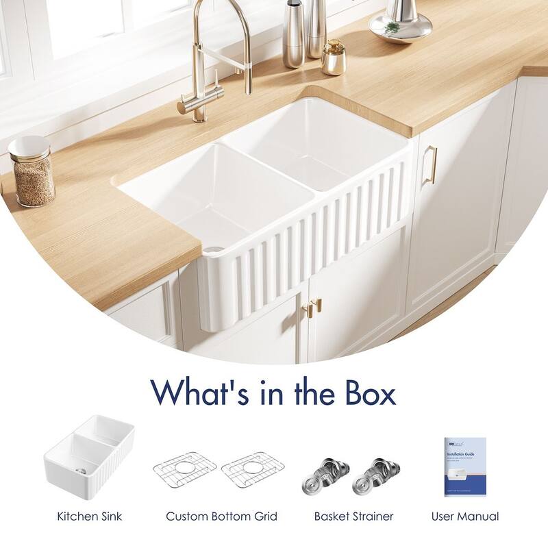 Eridanus Brooklyn Farmhouse Apron Double Bowl Kitchen Sink
