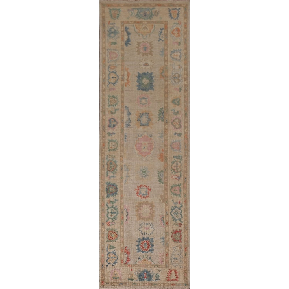 Hand-knotted Oushak Turkish Runner Rug Oriental Wool Carpet - 2'7"x 9'11"