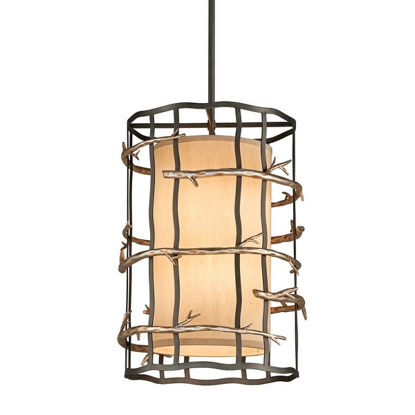 Adirondack 6-light Graphite and Silver Leaf Entry Pendant with Hardback Linen. Opens flyout.