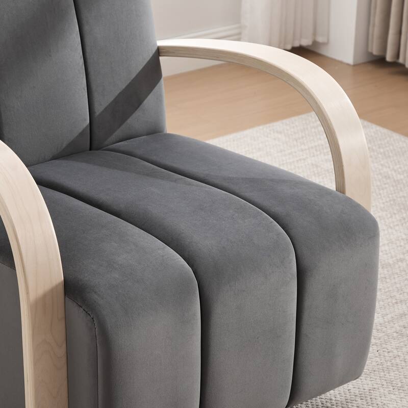 30.3"W Upholstered Swivel Accent Chair with Solid Wood Armrests, Channel Tufted Lounge Chair Single Reading Sofa Chair
