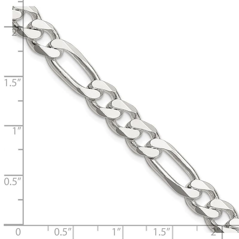 Curata 925 Sterling Silver 7.75mm Figaro Chain Necklace for Men