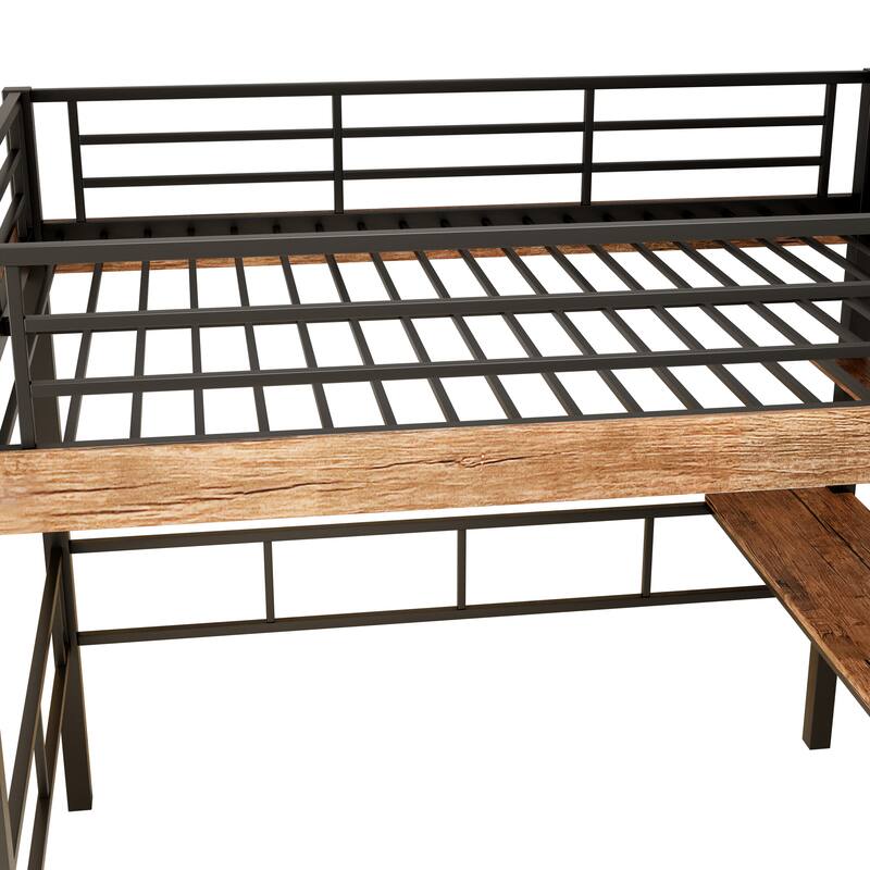 Metal Full Size Loft Bed with Built-in Desk