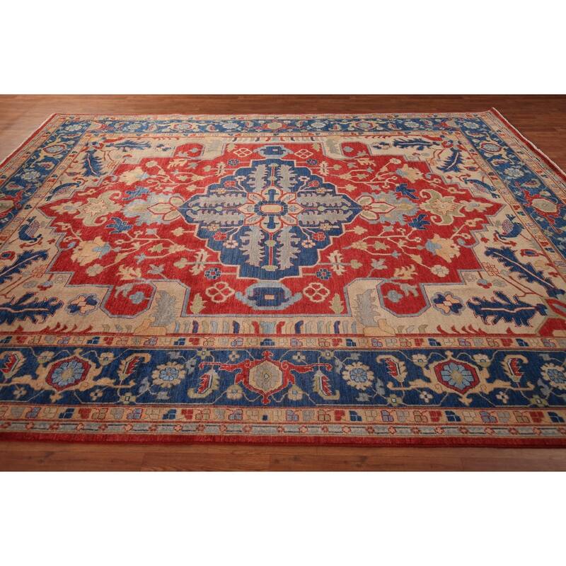 Heriz Serapi Vegetable Dye Area Rug Handmade Wool Carpet - 9'1" x 12'0"