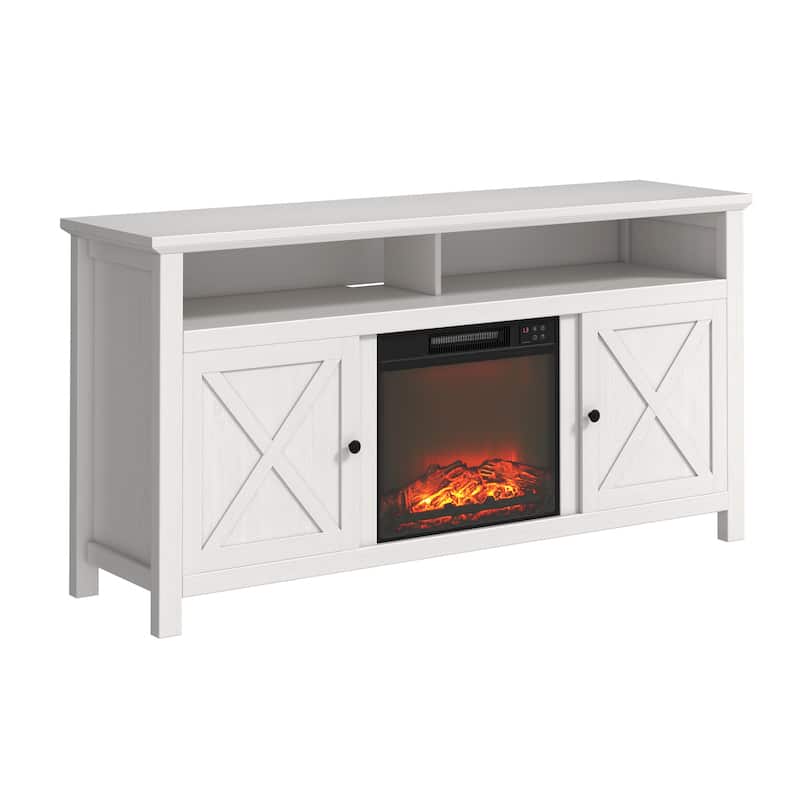Clihome 58" Wood Fireplace TV Stand with 18" Electric Fireplace