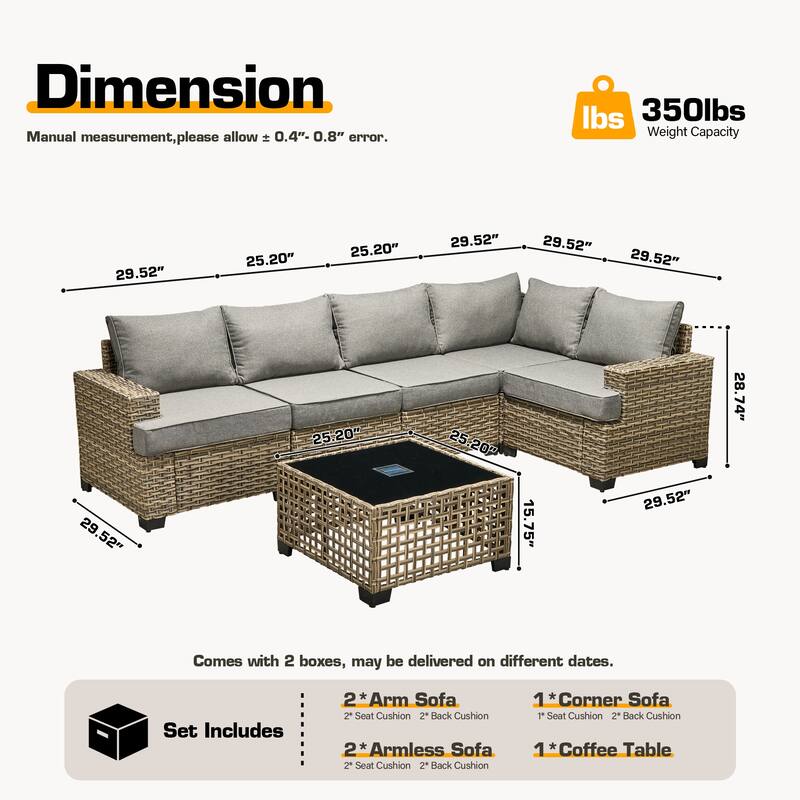 HOOOWOOO 6-piece Patio Furniture Conversation Set with Coffee Table