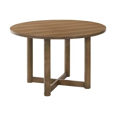 Round Wooden Dining Table with X-cross Base in Walnut