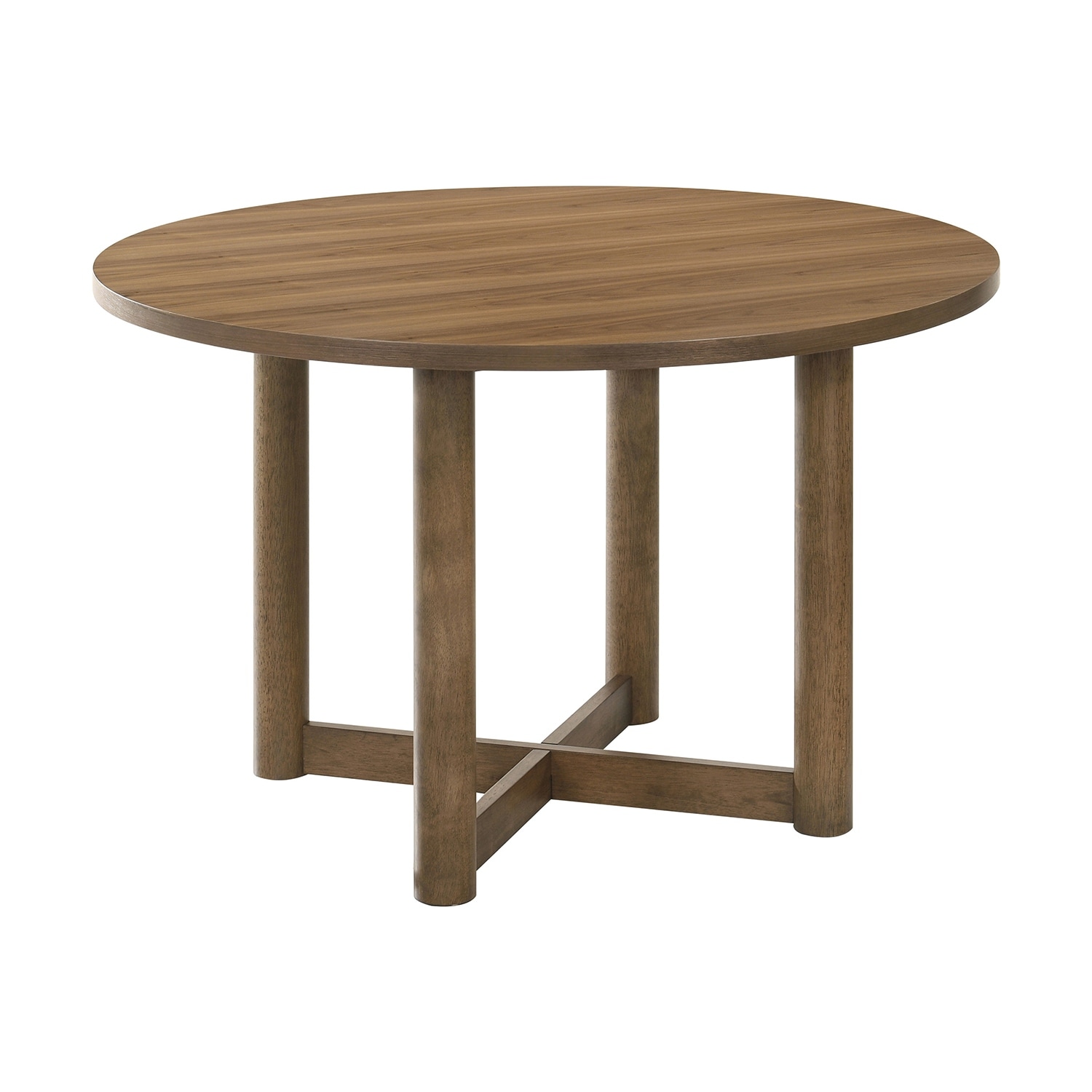 Round Wooden Dining Table with X-cross Base in Walnut
