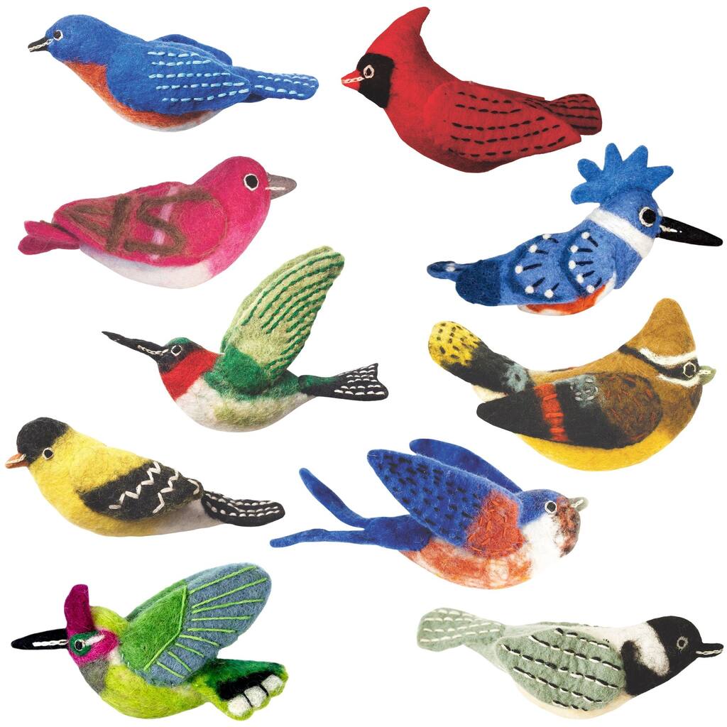 Bird Lover's Christmas Tree, Set of Ten Felt Ornaments