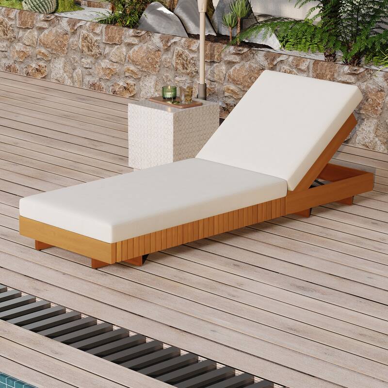 Christopher Knight Home - Gimmie Lounge Chaise Set Solid Acacia Wood with Waterproof Cushion & Adjustable Backrest