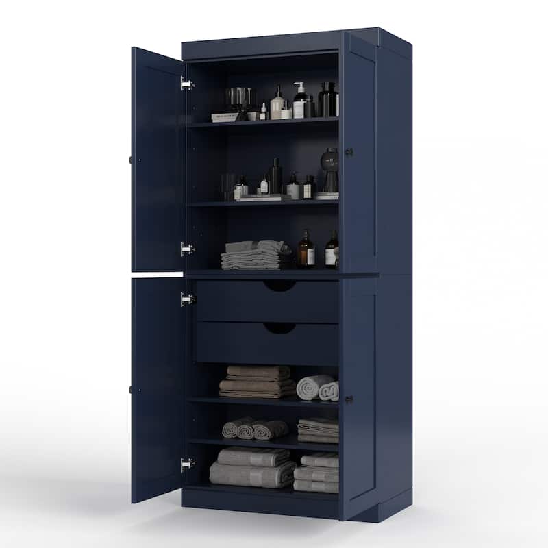 Palace Imports 100% Solid Wood 32" Bathroom Storage Cabinet with Shaker Doors, 2-Drawers and Adjustable Shelves - Navy Blue