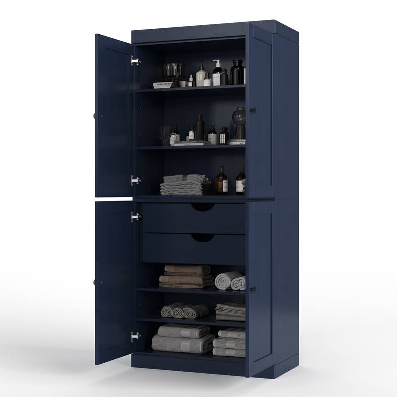 Palace Imports 100% Solid Wood Bathroom Storage Cabinet, Shaker Doors, 2 Drawers, Adjustable Shelves, 32" Wide, 71.5" Tall