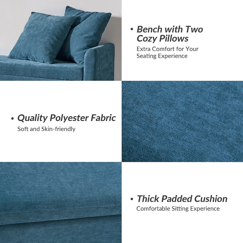 Franco Modern Upholstered Storage Bench with Two Throw Pillows