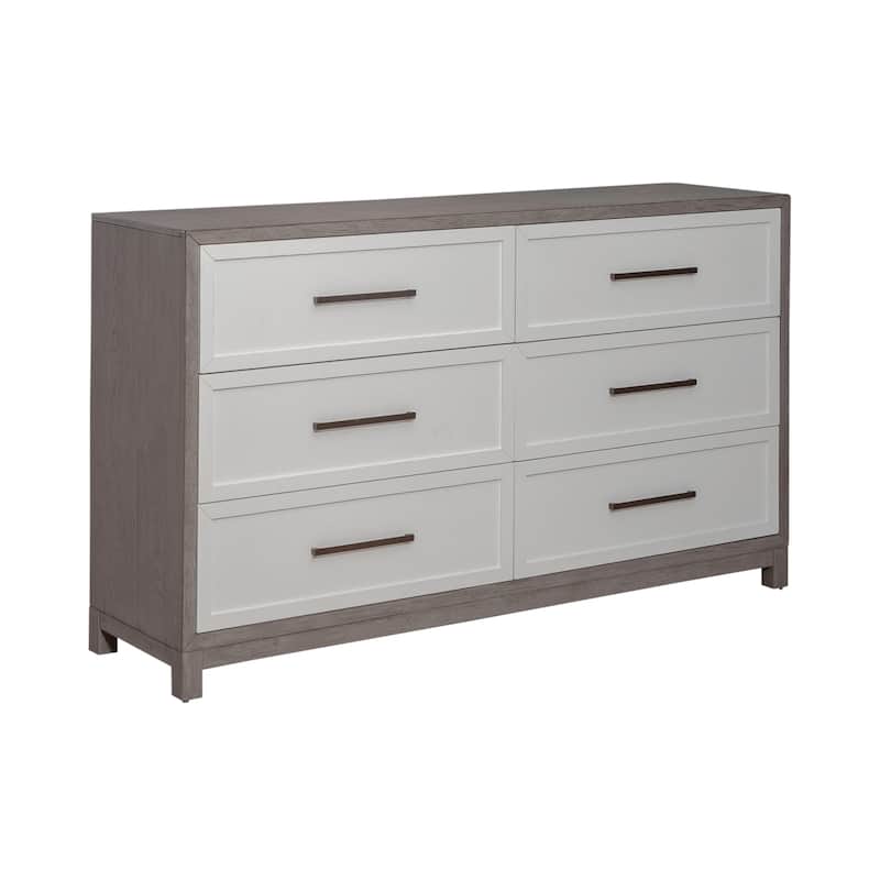 Palmetto Heights Two-Tone Shell White Driftwood 6 Drawer Dresser