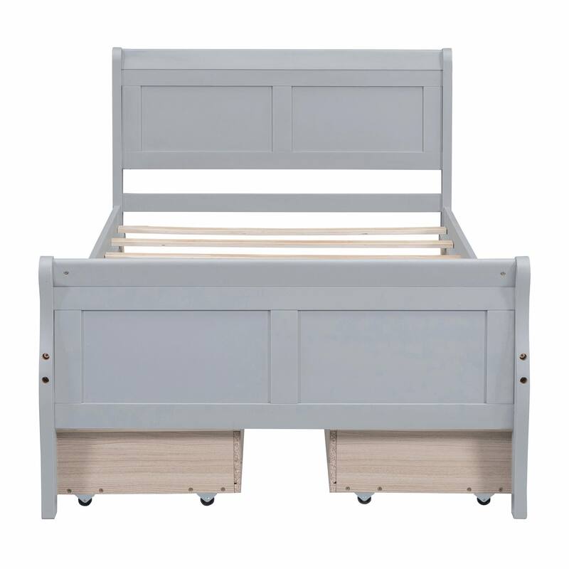 Wood Platform Bed with 4 Drawers and Streamlined Design