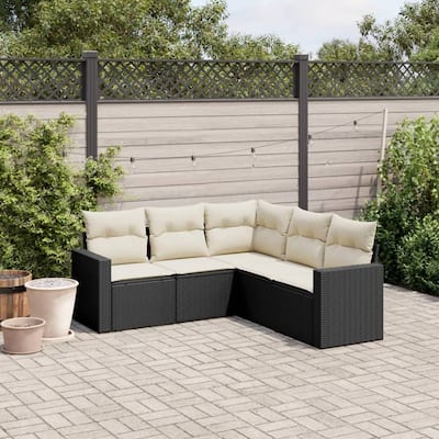 vidaXL Garden Sofa Set Black and Cream White - 24.4 x 25.8 x 27.2