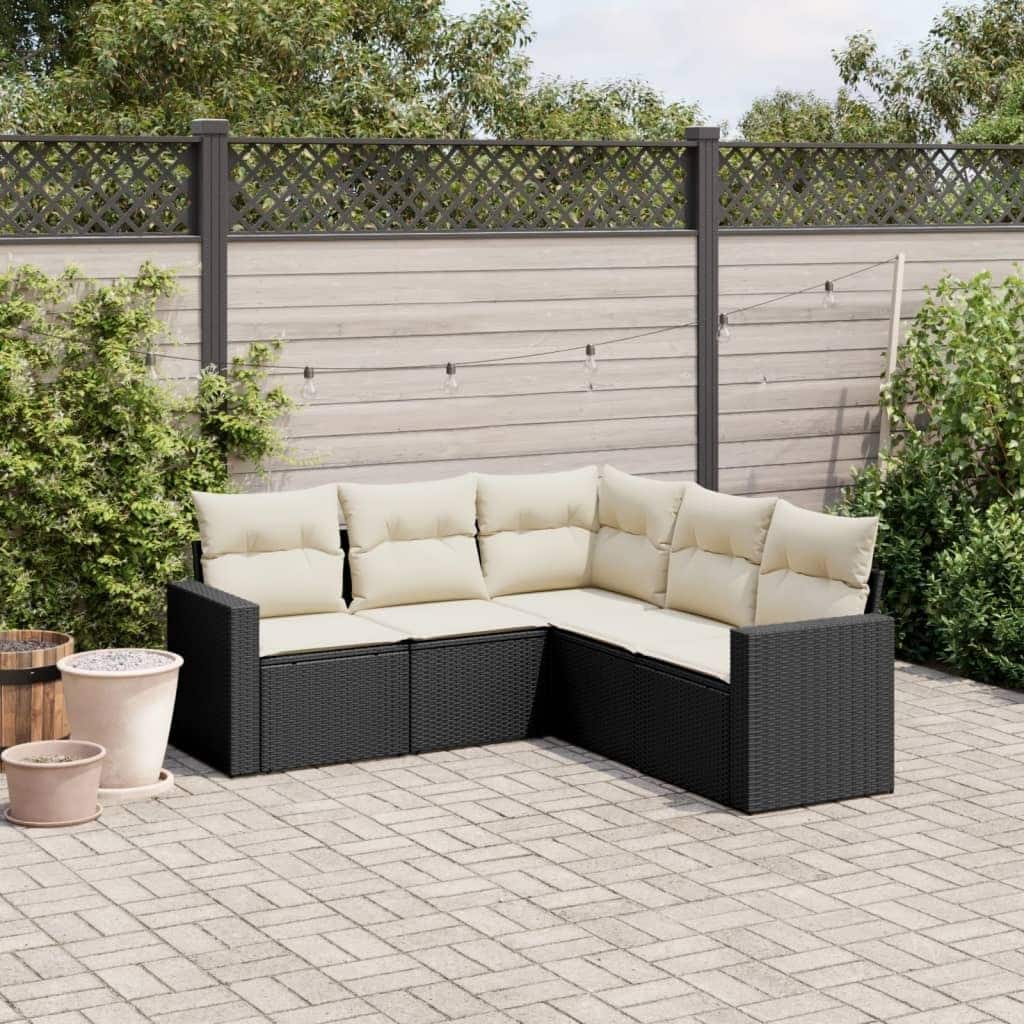 vidaXL Garden Sofa Set Black and Cream White - 24.4 x 25.8 x 27.2