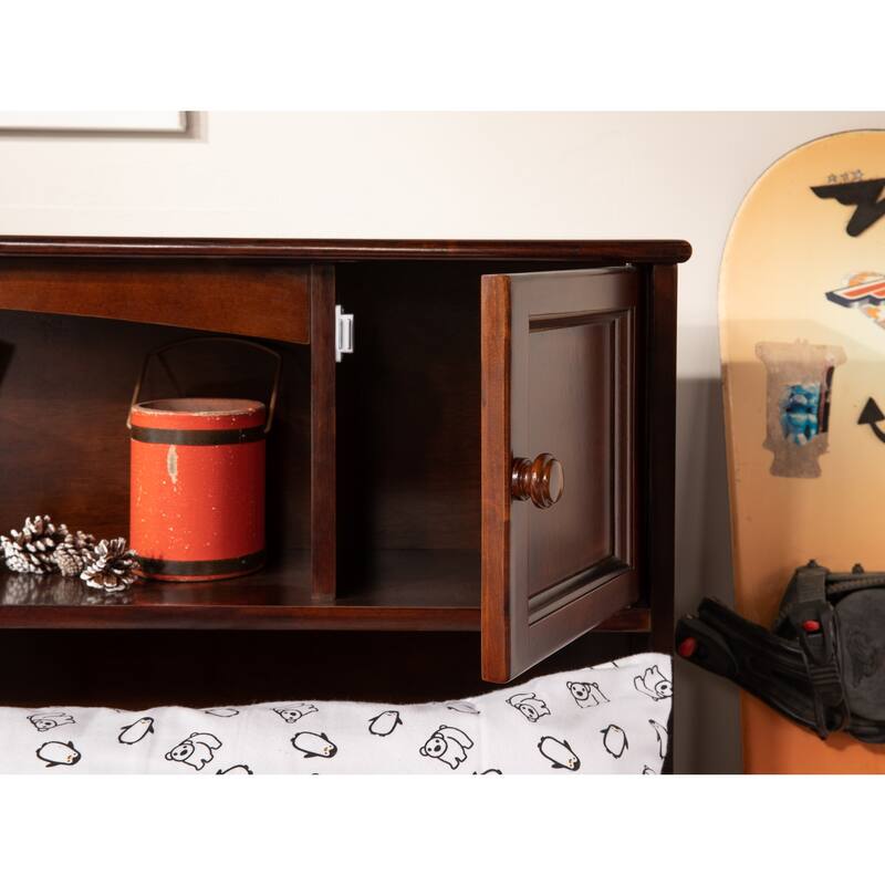 Full Platform Bed with Trundle - Handmade Home Bed, Modern Design, Twin Size, Walnut Finish, 800lb Capacity