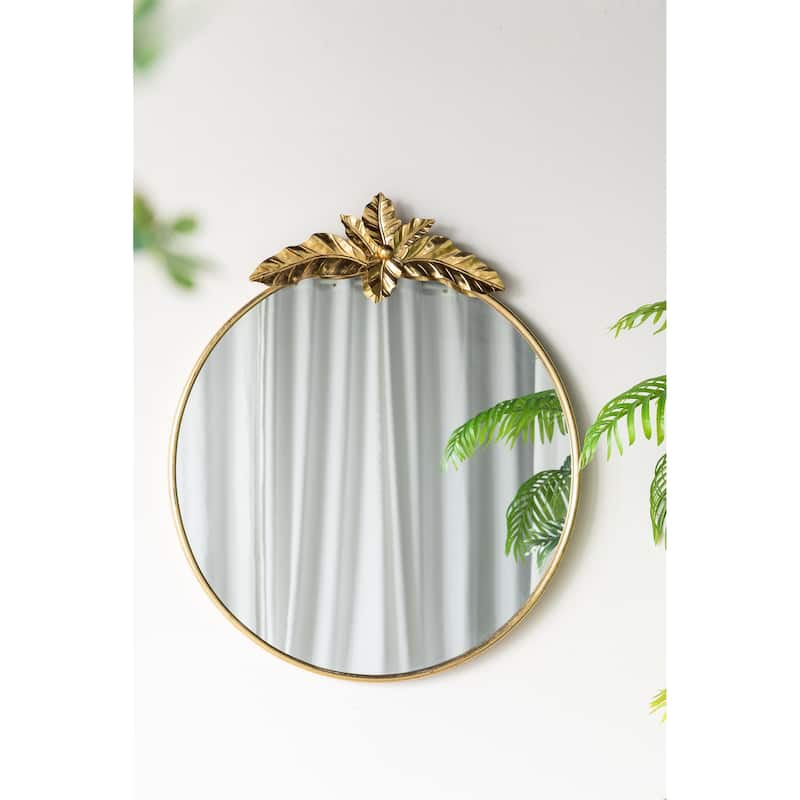 Round Wall Mirror with Gold Metal Frame - Gold