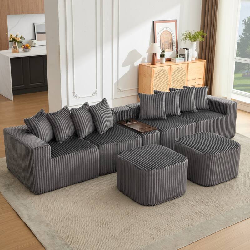 137.5" U-Shaped Sectional Sofa with Coffee Table Board and Ottoman